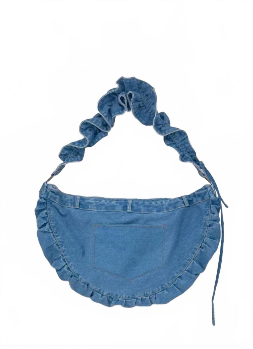 NEW ESTHE women's ruffle denim crossbody bag in blue